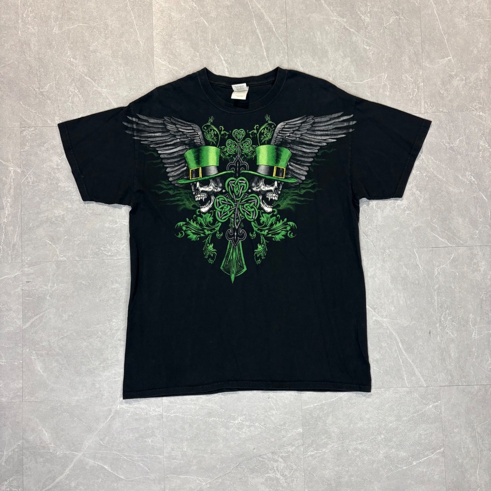 Gildan Mens St Patricks Day Skulls Leprechaun Hat T-Shirt Black Large